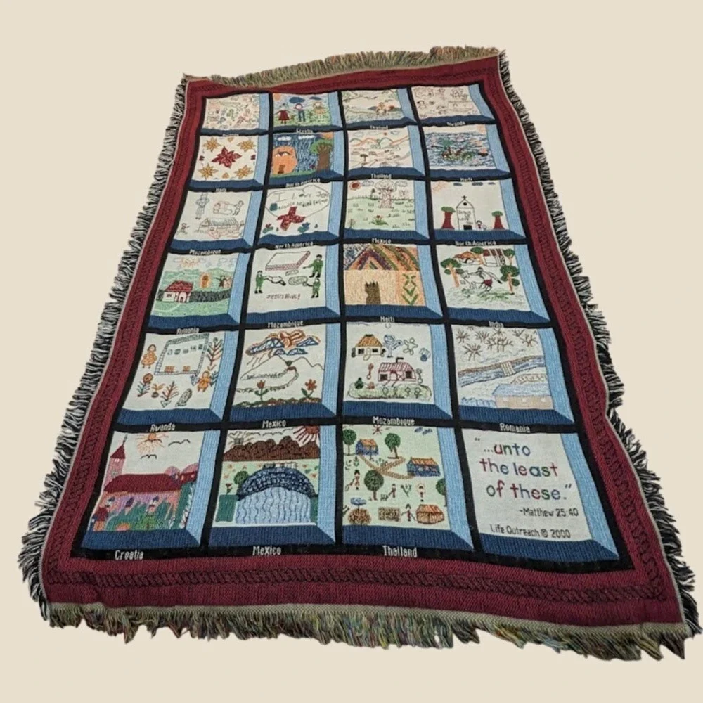 Vintage Goodwin Weavers Life Outreach 2000 Throw Tapestry Mission International
